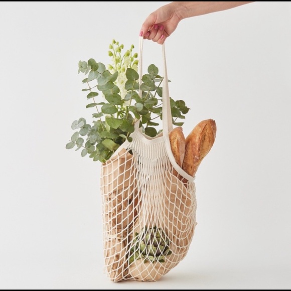 Farmer’s Market Mesh Cotton Shopping Bag in Beige  🥬 🍎 🥕 - Picture 2 of 4